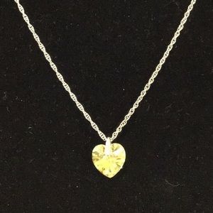 Sparkling crystal yellow heart on a silver tone chain